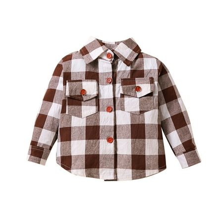 

ameIAEA Toddler Baby Boys Fall Long Sleeve Tops Button Down Plaid Pocket Shirts Jacket Casual Coat