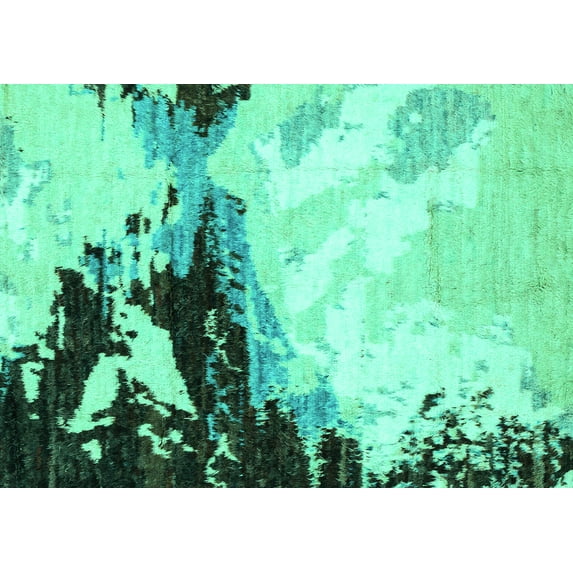 Ahgly Company Machine Washable Indoor Rectangle Abstract Turquoise Blue Modern Area Rugs, 3' x 5'
