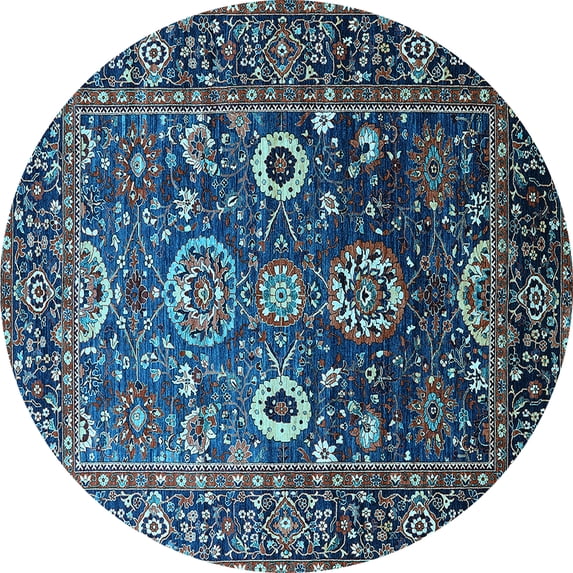 Ahgly Company Indoor Round Oriental Light Blue Industrial Area Rugs, 7' Round
