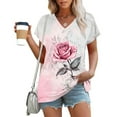 thumbnail image 2 of ZQUUVOU Womens 2025 T-Shirts Casual Printed Floral Short Sleeved V-Neck Tops(D-Pink,2XL), 2 of 5