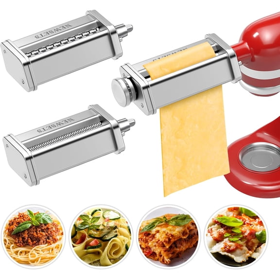 YANGLI 3-Piece Pasta Maker Attachments for KitchenAid Stand Mixers, Includes Pasta Roller, Fettuccine & Spaghetti Cutters, 304 Stainless Steel