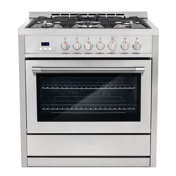 Cosmo 36 in. Stellar Collection 3.8 cu. ft. Dual Fuel Range, 5 Burners, Convection Oven, Smooth Grip Handle, Stainless Steel