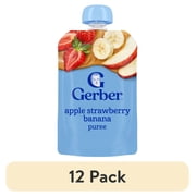 (12 pack) Gerber Stage 2 Baby Food, Apple Strawberry Banana Puree Pouch 3.5 oz