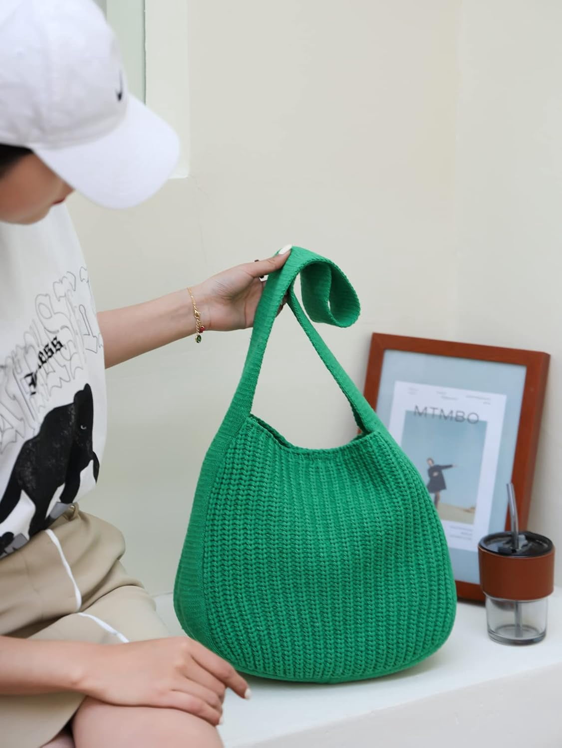 CAILDANL Women's Crochet Tote Bag Knit Shoulder bag,Aesthetic Bag,Cute Eco-Friendly Tote for Travel,Daily Use,Gift Box Packaging