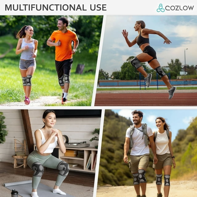 Cozlow Knee Brace for Arthritis & Torn Meniscus Relief, 2Pcs Compression Knee Support with Stabilizers for Men Women Knee Pain Relief, L