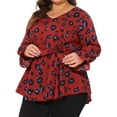 thumbnail image 2 of DARING DIVA Women's Plus Graphic Print Belted Long Sleeve V Neck Top 2X Red, 2 of 6