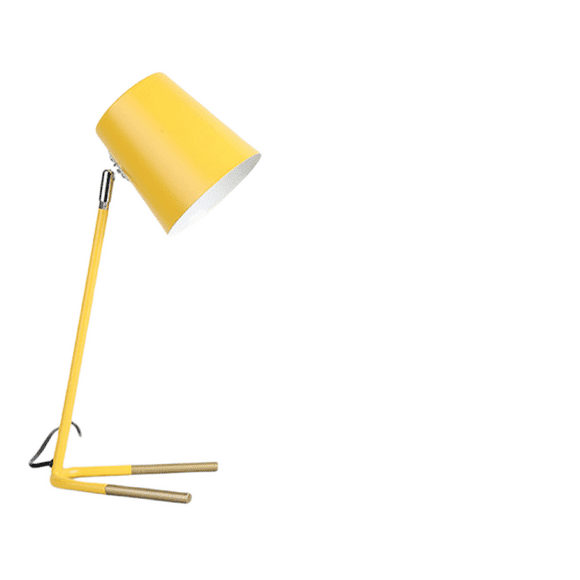 Desk Lamp, Student, Matte Rose, Matte Gold Legs, Clear Wire, Push-In On/Off Switch, Yellow