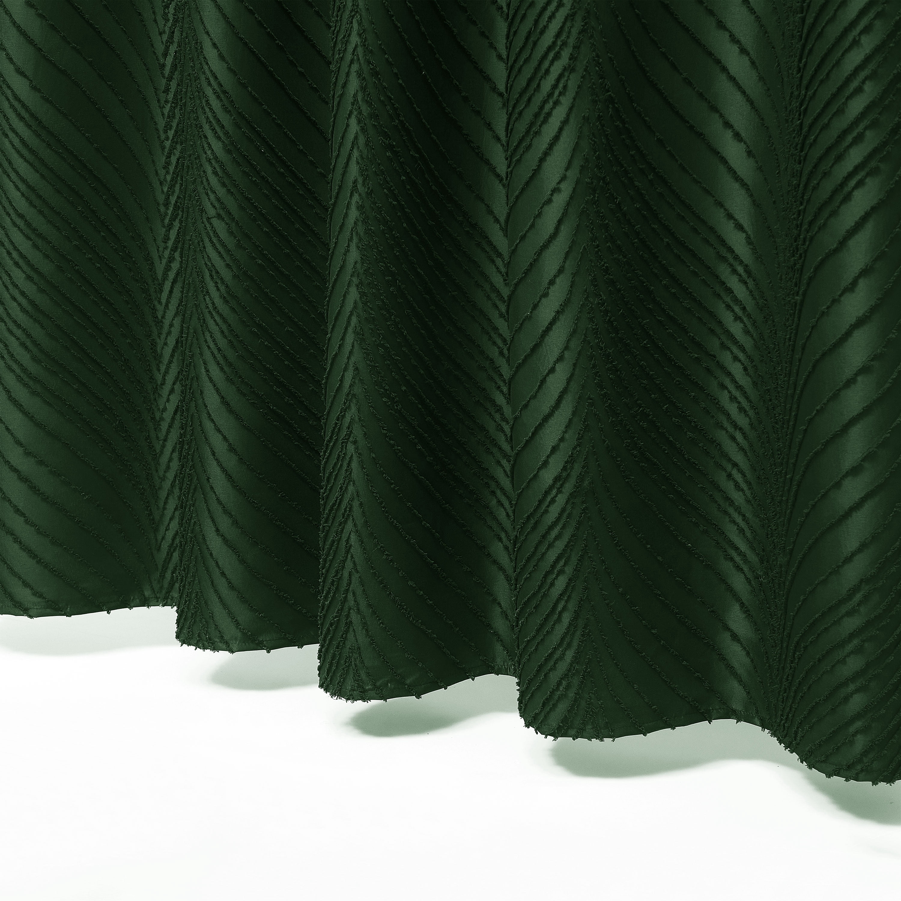 Siiluminisoy Dark Green Hookless Shower Curtain with Snap in Liner, Boho Tufted Geometric Striped Design Fabric No Hook Waterproof Mesh Window Bathroom Curtain, 71"X 86"