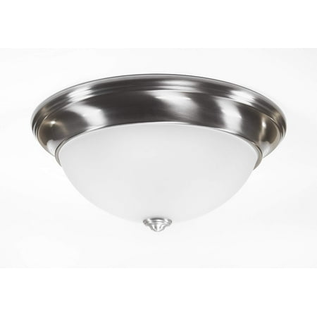 

CORAMDEO 13 Inch LED Decorative Flush Mount Ceiling Fixture Color Switch Built in LED gives 175W of Light from 26.4W of power 1850 Lumen Dimmable Nickel Finish w/Frosted Glass (C013-93050LED-PNK)