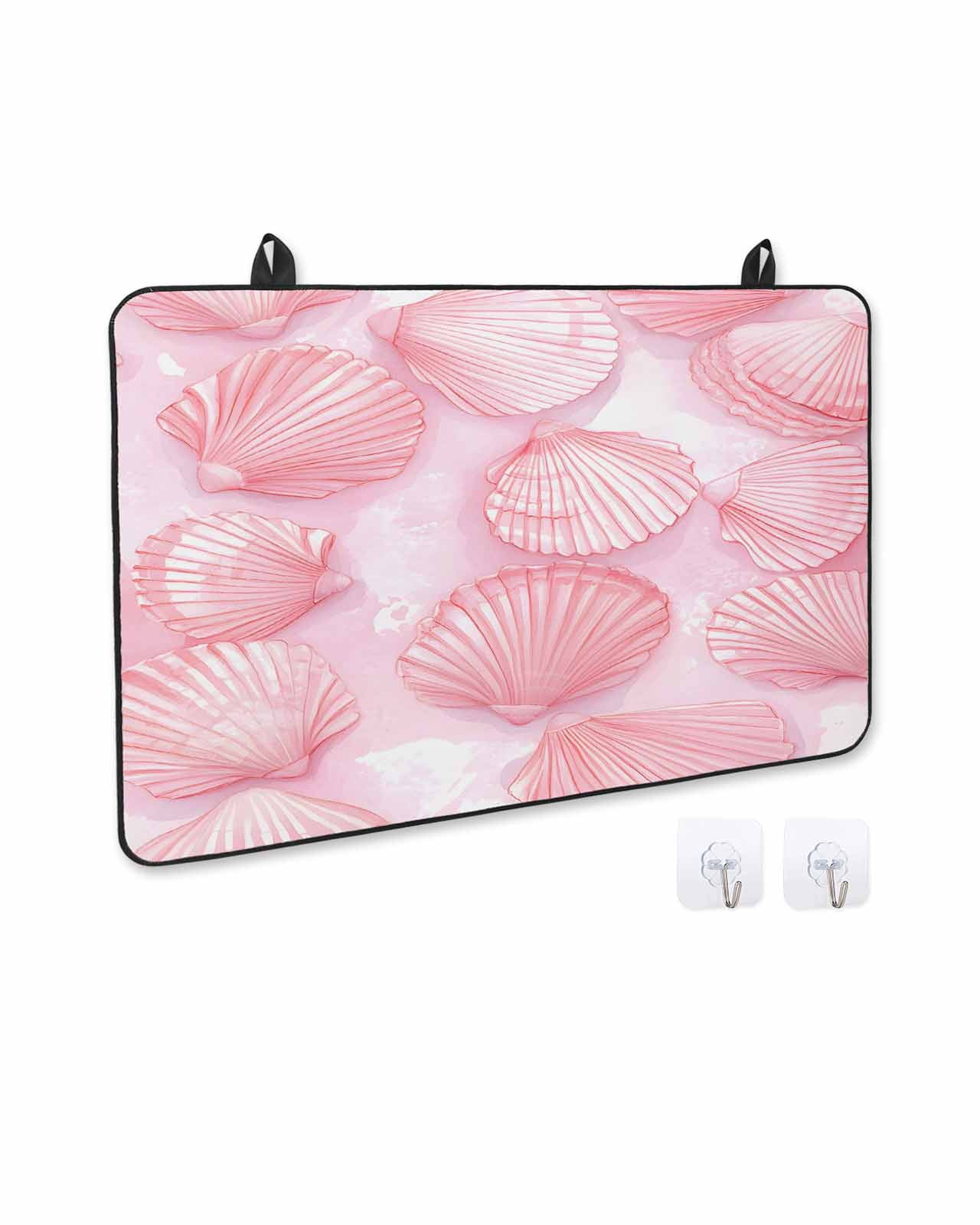 nqOlkjepod Large Induction Cooktop Protector Mat 24"x21", Pink Coastal Stove Top Covers for Electric Stove, Summer Shell Beach Nautical Seaside Stove Burner Cover Mats, Glass Top Stove Cover