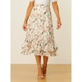 thumbnail image 3 of DARING DIVA Women's Tiered Ruffle Hem Midi Skirt XS White Yellow-Floral, 3 of 6