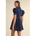thumbnail image 2 of Women's Dirty Blue Zipped Bodice Collared Mini Denim Dress with Puff Sleeves | [ZhiHiMeRi] | (US 12-14)L, 2 of 12