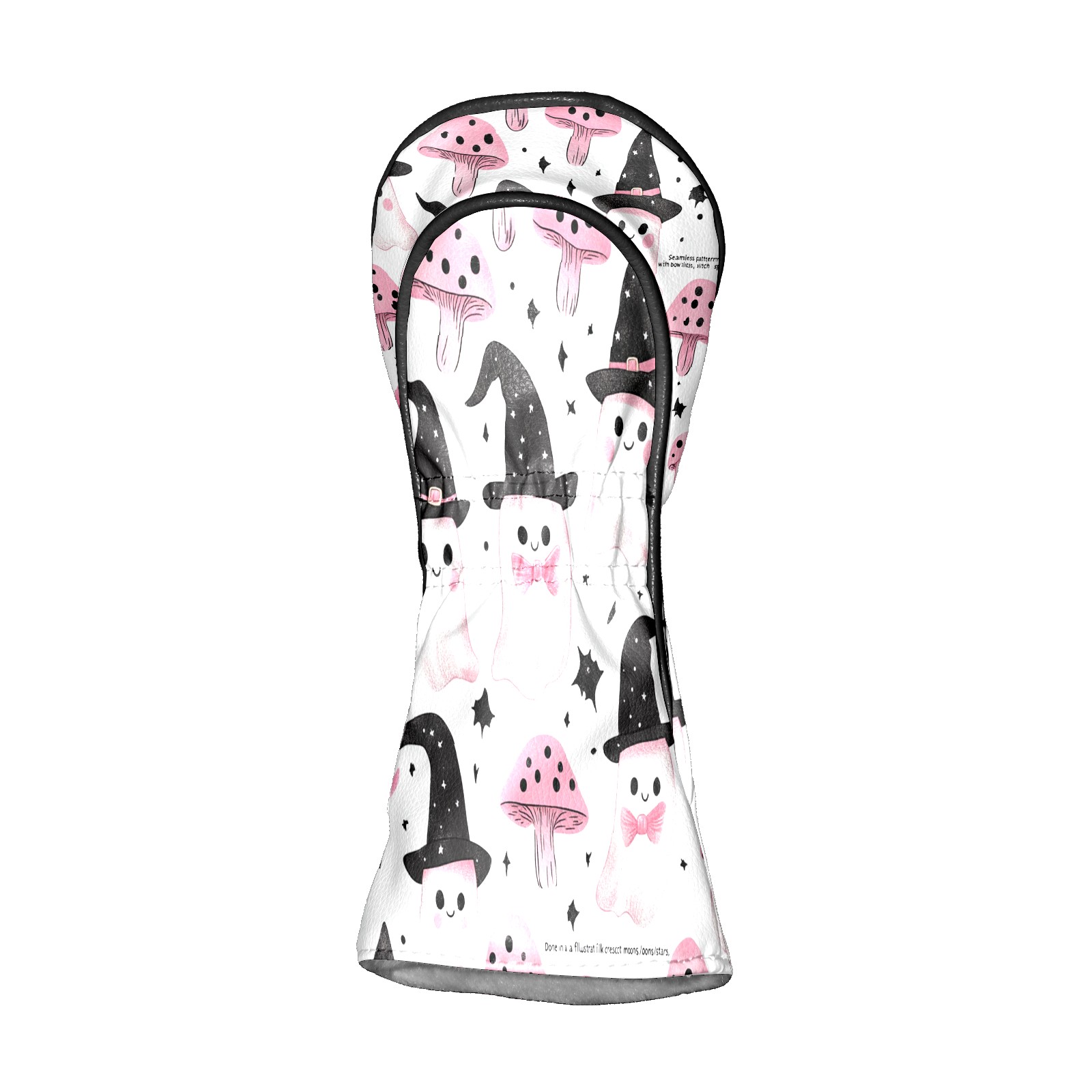 Golf Club Covers, LightPink MushroomGhost Premium PU Leather Driver Hybrid Putter Head Covers with Velvet Lining, Waterproof Golf Gifts for Men Women