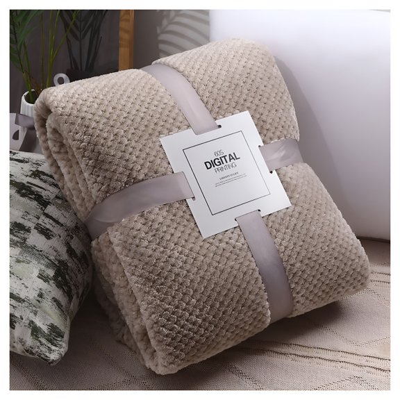 AUQ Cream Throw Blanket Coral Fleece Blanket Flannel Solid Color Office Lunch Break Blanket Twin Bed Blankets