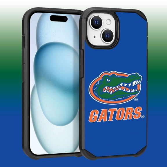 Apple iPhone 15 (6.1) / iPhone 14 (6.1) / iPhone 13 (6.1) - Licensed NCAA University of Florida Gators Logo on Blue Textured Dual Layer Case