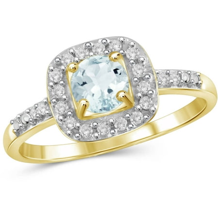 JewelersClub 0.45 Carat T.G.W. Aquamarine Gemstone and 1/10 Carat T.W. White Diamond Gold over Sterling Silver Ring