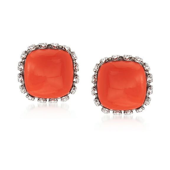 Ross-Simons Orange Coral Square Stud Earrings in Sterling Silver, Women's, Adult