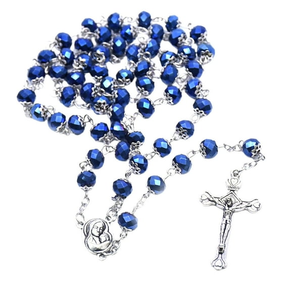 Catholic Rosary Necklace Crystal Beads Crucifix Pendant Fashion Religious Jewelry for Women Baptism Gift