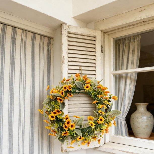 Coronas para puerta de entrada, coronas florales artificiales para puerta, para interior y exterior, de artificial, para decoración de pared, Corona de margaritas