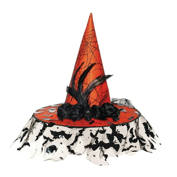 UNDERWRAPS Witch Wizard Hat Adult - Deluxe Womens Halloween Witch Costume Witch Hat, Hocus Witches Hat, Orange Witch Hat Curved Hat (Dlx Hat Org, Adult OS)
