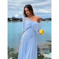 thumbnail image 3 of Women Elegant Baby Blue One-Shoulder Ruched Bodice Long Dress With Draped, 3 of 8
