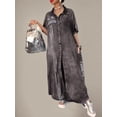 thumbnail image 3 of Women's Loose Casual Button Down Denim Shirt Dress Letter Print Short Sleeve Jean Maxi Dress with Pockets, 3 of 5