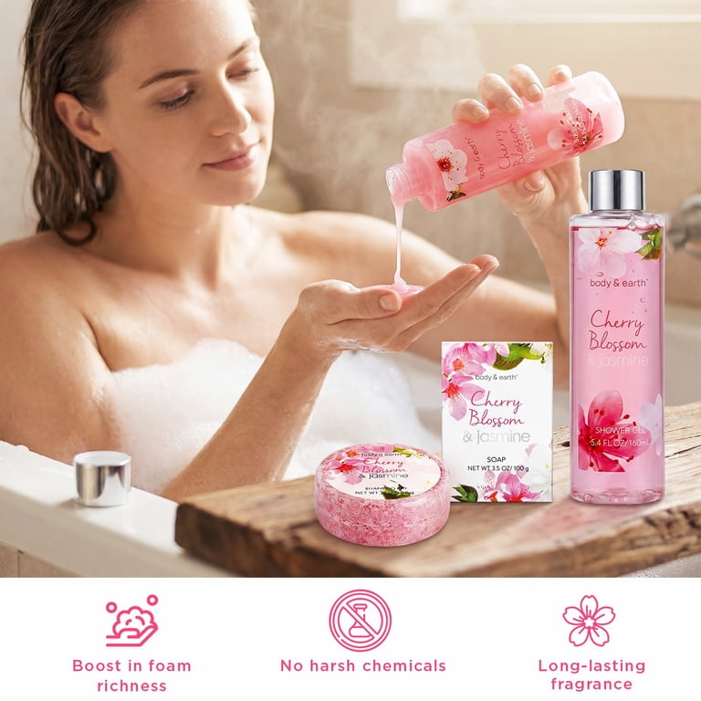 Body and Earth Bath Gift Set, 8 pcs Cherry Blossom and Jasmine Spa