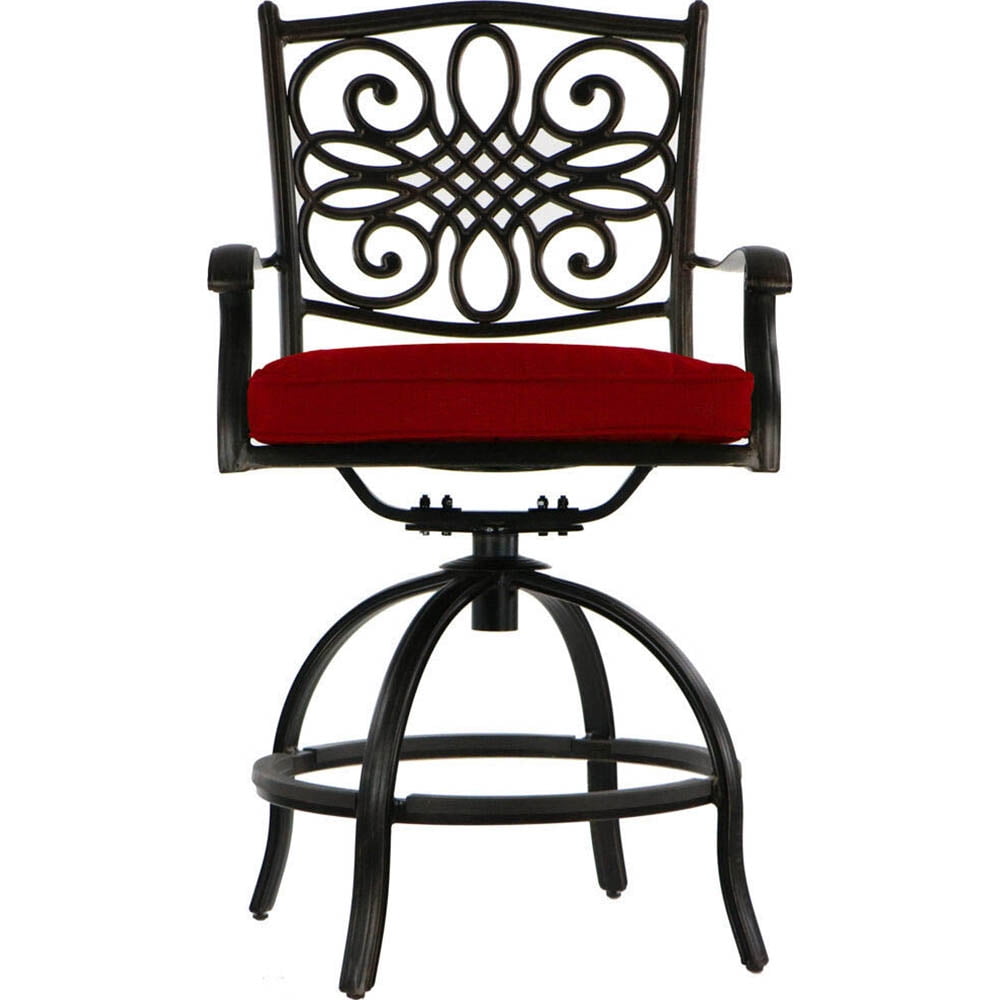 Hanover Traditions 7-Piece High-Dining Set in Red with 6 Swivel Chairs and a 60 In. Cast-Top Table