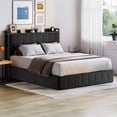 thumbnail image 3 of Full/Queen/King Lift Up Bed Frame with Charging Station & LED Lights, Upholstered Bed with Button Tufted Wingback Storage Headboard, Hydraulic Storage, No Box Spring Needed, Wood Slats Support, 3 of 10