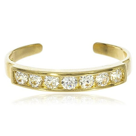Real 10k Yellow Gold Bar with Cubic Zirconia Stones Toe Ring