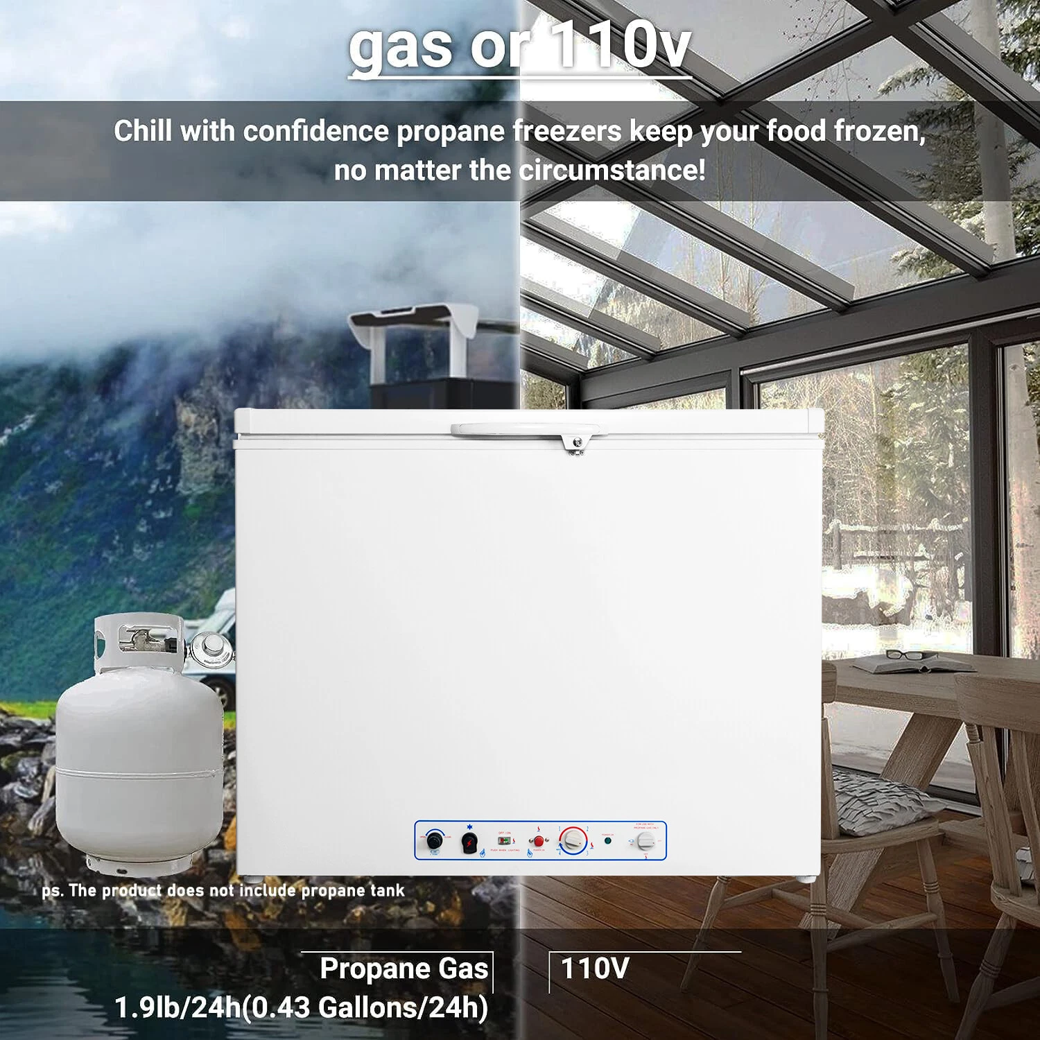 Smad Chest Freezer, LPG/110V-120V 2 Way Propane 200L with Lock Top Open Door for Outdoor White