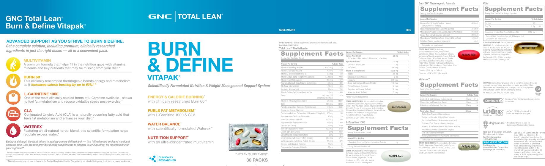 gnc total lean burn and define vitapak 30 packs walmart com hydro flask packaging