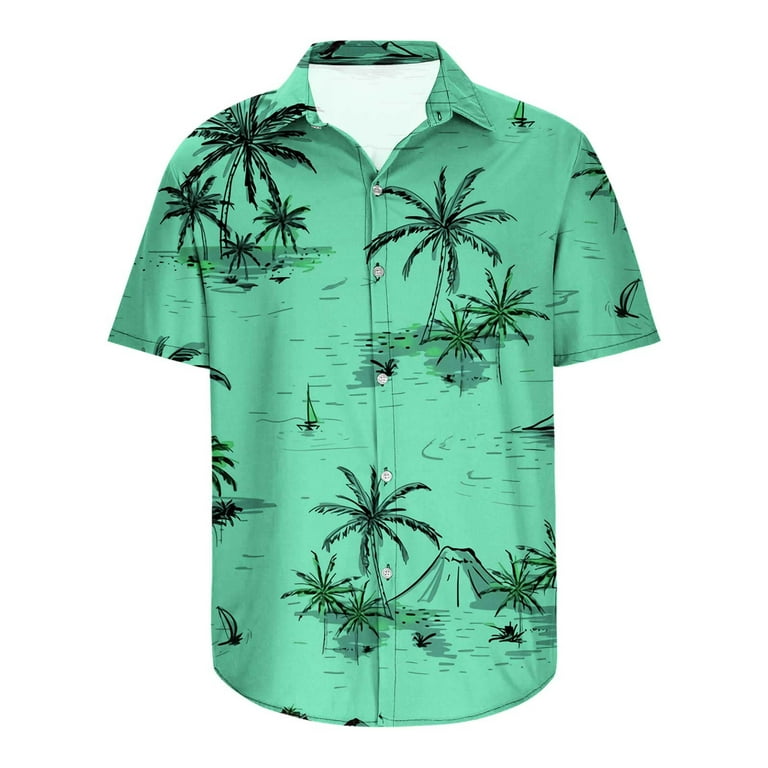 Vsssj Hawaiian Printed Shirt for Men Tropical Palm Tree Graphic Tee Button Down Short Sleeve Lapel Shirts Casual Summer Beach Loose Fit Green05 M
