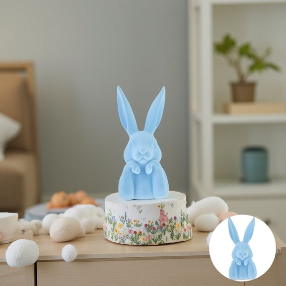 SHUAGNCR-Easter Decorations, Flocked Easter Bunny Figurines 7.87 inches, Blue Flocking Rabbits Statue Tabletop Ornament for Easter Centerpieces Easter Party Decor, Easter Decorations for Home