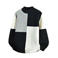 thumbnail image 2 of FRSASU Mens Color Blocked Warm Sweater Casual Crew Neck Elastic Pullover Textured Knit Sweaters Black, 2 of 4