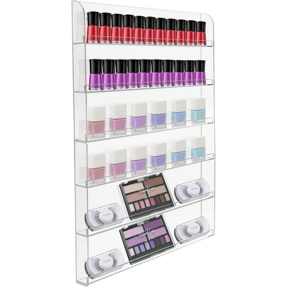 XgoodX Nail Polish Rack Wall Mounted Organizer Shelf - Clear Acrylic Shelves - 2 Pack: 3 Tiers Per Rack - Holds up to 108 Nail Polish Bottles - Display Rack for Home, Salon, Spa, & Shop (21 x 24 in)