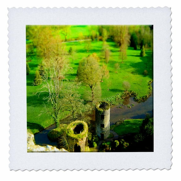 3dRose, View From Above Looking Down on Blarney Castle in Ireland Edited in a Tilt Shift to look Miniature, 10x10 inch quilt square