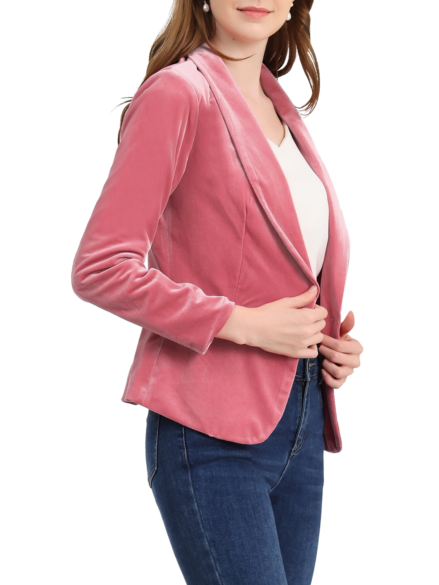 DARING DIVA Women's Velvet Office Coat Solid Shawl Collar Blazer XL Pink