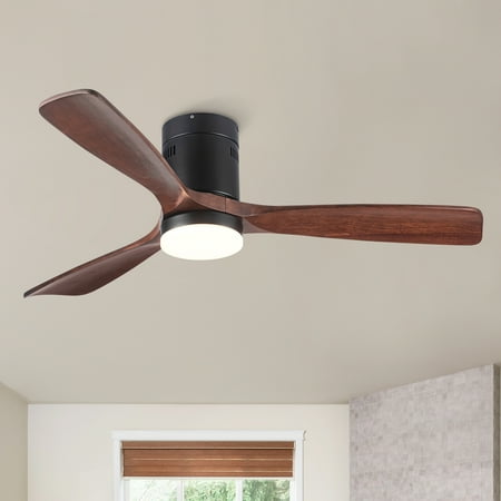 

Modern Style Semi Flush Ceiling Fan with Solid Wood Blades & LED Light Kit