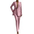 thumbnail image 3 of Jinhomg Blazer Outfits for Women Business Casual Notched Neck Cardigan Jackets with Straight Leg Long Pants Dressy Office Suit Set Pink M, 3 of 5