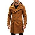 thumbnail image 2 of Men's Hooded Double Breasted Wool Blend Coat Mid-Length Windproof Overcoat Casual Winter Warm Trench Coat With Pockets Khaki XL, 2 of 5