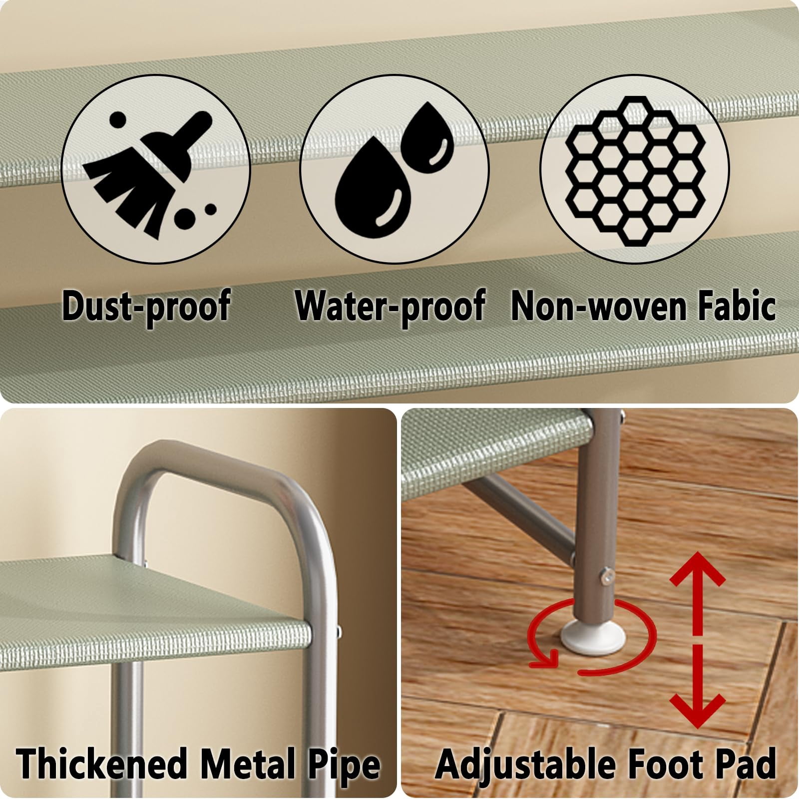 Seamika 3-Tier Shoe Rack Organizer, Metal Shoe Storage Wide Shelf with Non-woven Fabrics for Close Entryway,Grey