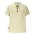 thumbnail image 3 of Men's Cotton Linen Shirt Vintage Short Sleeve Lace Up Renaissance Costume Beach Top, 3 of 5