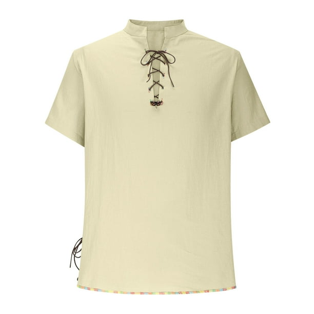 Blusa y camisa de manga corta con cuello vuelto, estilo masculino, estilo hippie, de manga corta, informal, playera, con cuello alto, camiseta sin mangas con cuello vuelto para hombre.