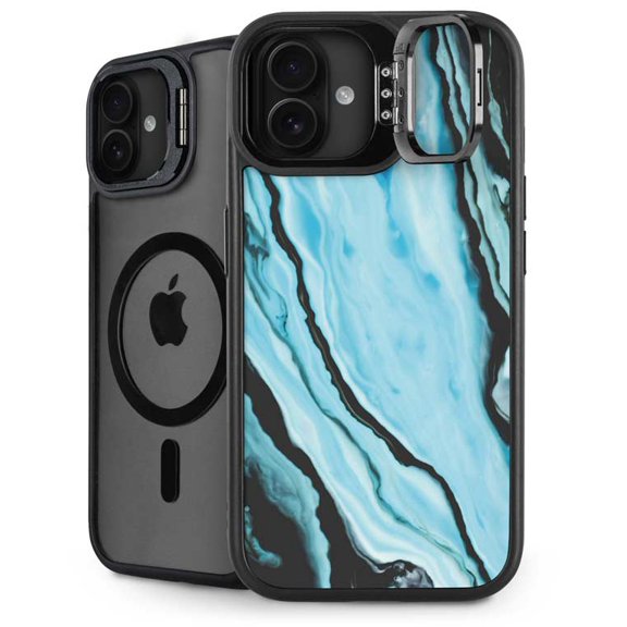 Skinit Aqua Blue Marble Ink iPhone 16 Kickstand Case