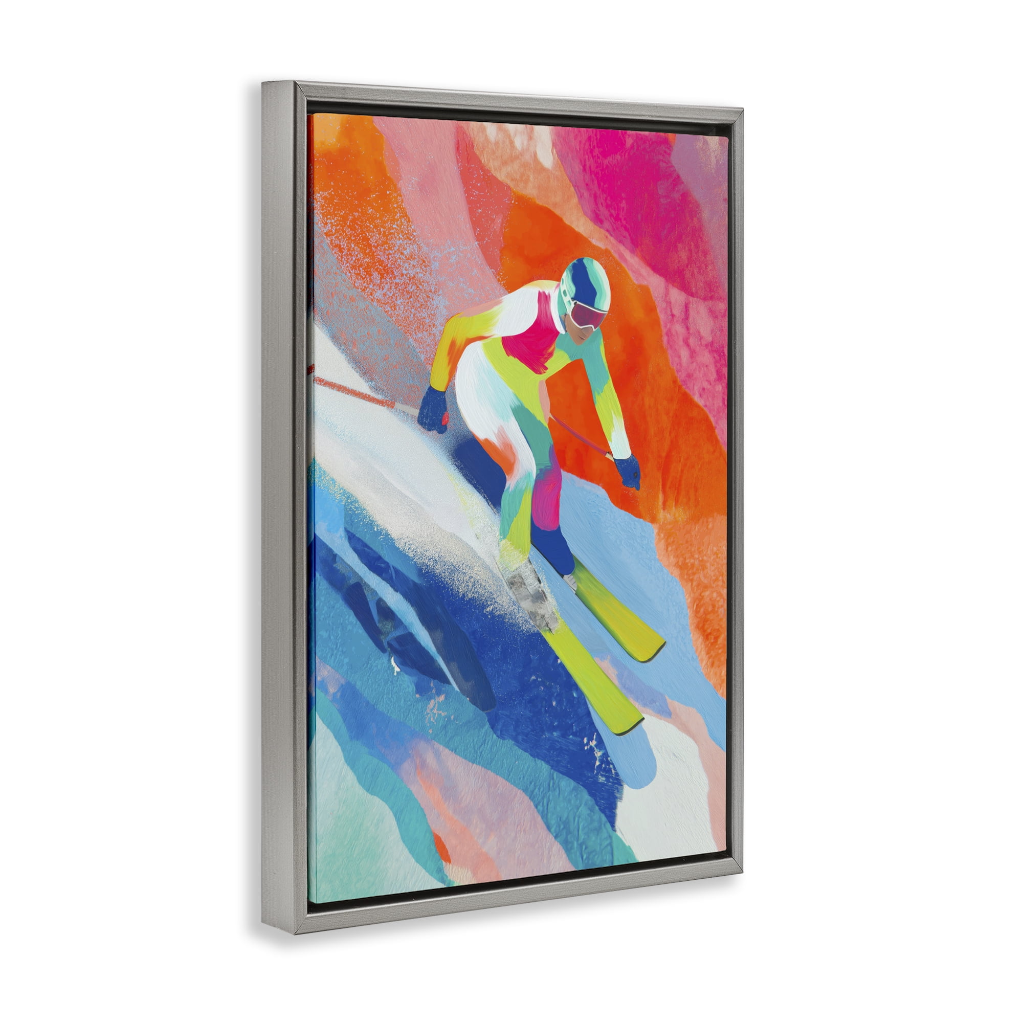 Stupell Industries Skiing Down Neon Slopes Gray Framed Floater Canvas Wall Art, design by Chromatic Storm Studio
