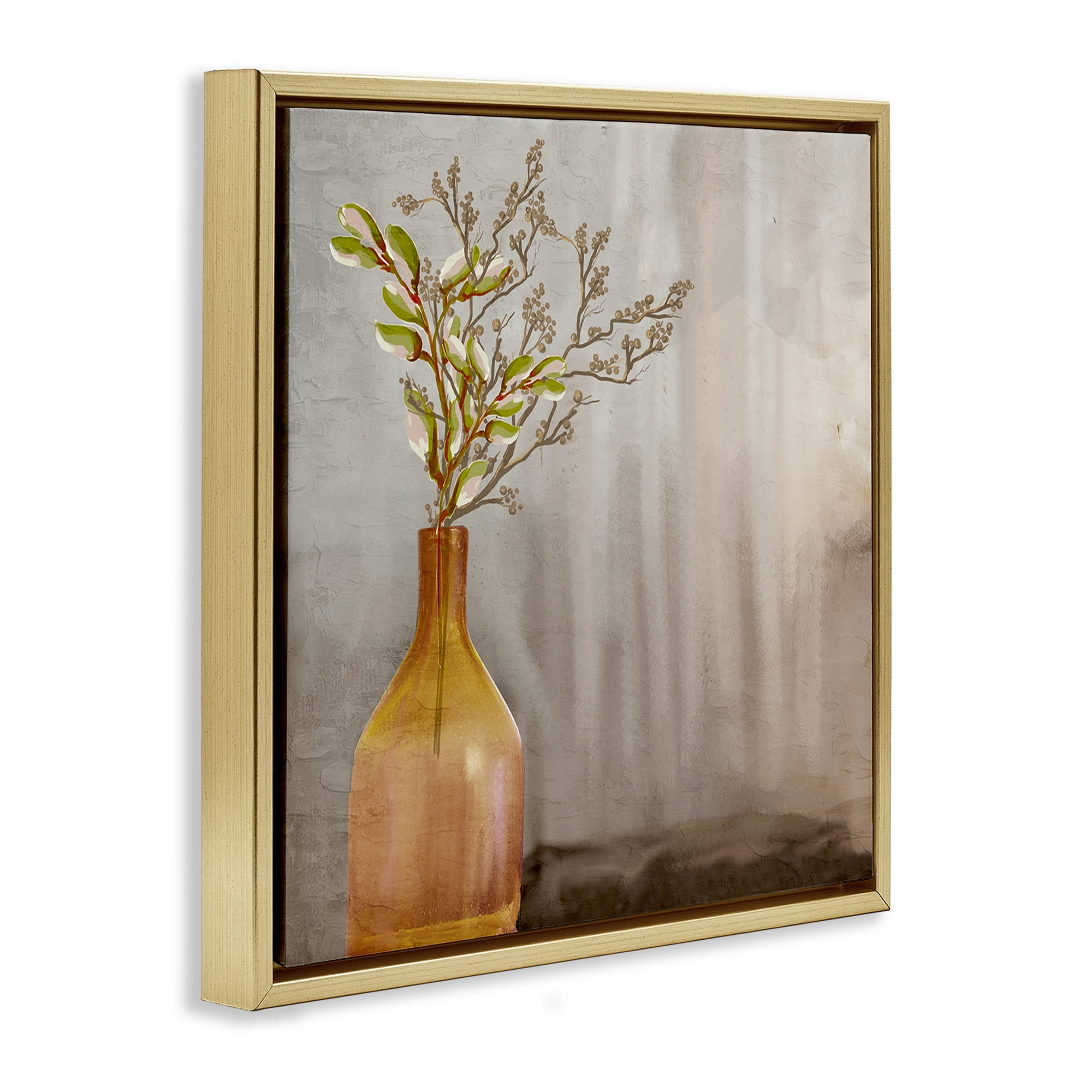 Stupell Industries Traditional Amber Vase Plants & Flowers Painting Gold Floater Framed Canvas Art Print Wall Art, 25 x 25