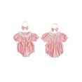 thumbnail image 2 of Cenuakty  Girl 2 Piece Outfit Lace Trim Short Sleeve Smocked Bubble Romper and Bow Headband Cute Summer Clothes, 2 of 9