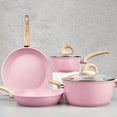 thumbnail image 1 of Vkoocy - Juego de ollas y sartenes de cerámica antiadherentes, juego de utensilios de cocina de cocina de inducción con sartenes, cazuela, cacerolas, de patrón granito rosa, 1 of 5
