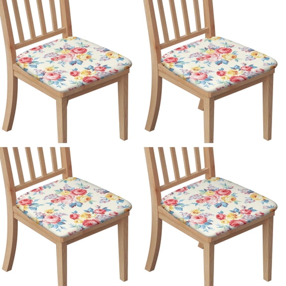 Pioneer Flower Seat Covers for Dining Room Chairs Set Of 4,Stretch Printed Washable Chair Seat Cover with Elastic Ties and Button,Removable Waterproof Couch Cushion Covers